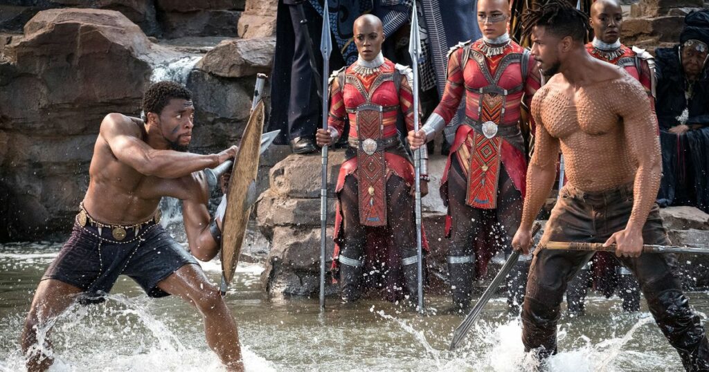 Chadwick Boseman como Black Panther y Michael B. Jordan como Erik Killmonger