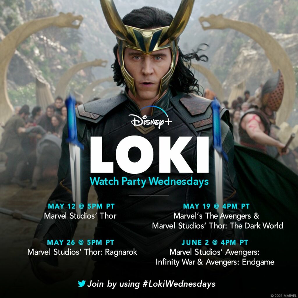Guía de Watchparties de los próximos Miércoles antes del estreno de Loki de Marvel Studios #LokiWednesday.